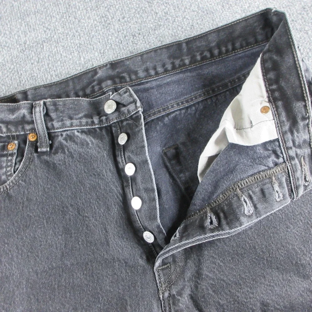 Levis 501 Jeans Mens 36x30 Black Regular Straight Charcoal Wash Denim Casual
